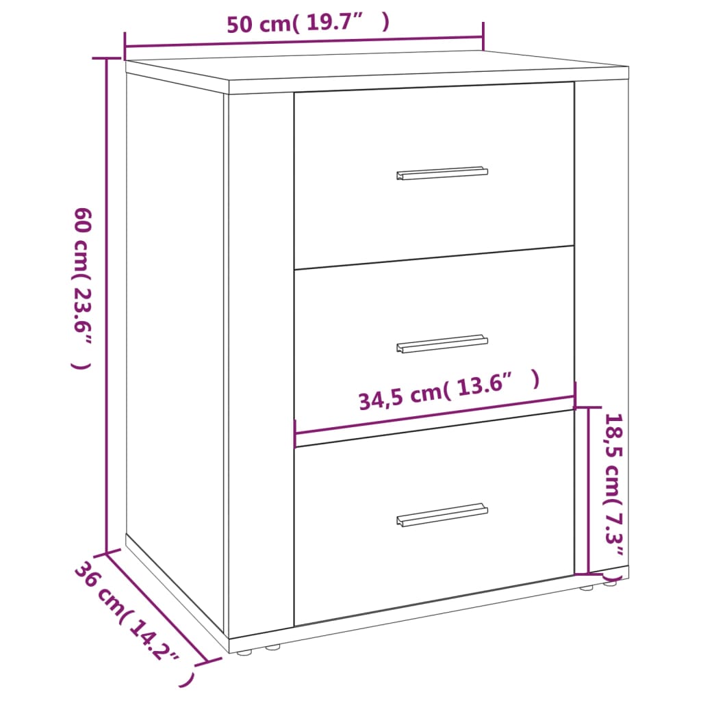 Comodino Rovere Fumo 50x36x60 cm Legno Multistrato 816717