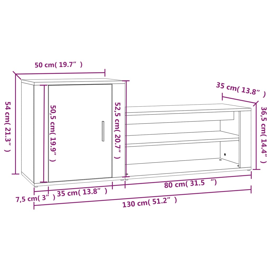 Scarpiera Bianco Lucido 130x35x54 cm in Legno Multistrato cod mxl 41409