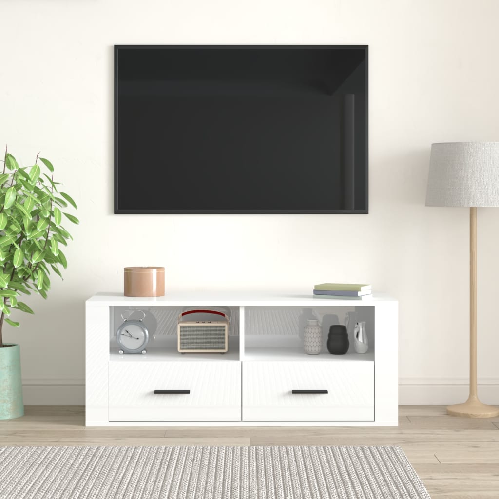 Mobile Porta TV Bianco Lucido 100x35x40 cm in Legno Multistrato cod mxl 26100