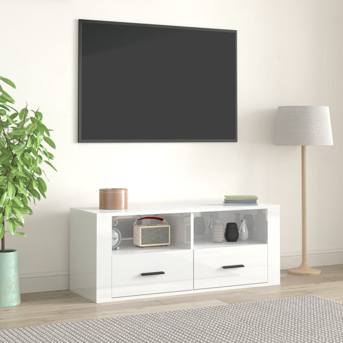 Mobile Porta TV Bianco Lucido 100x35x40 cm in Legno Multistrato cod mxl 26100