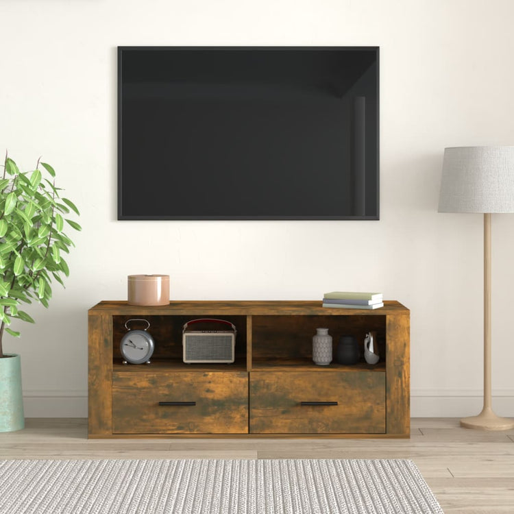 Mobile TV Rovere Fumo 100x35x40 cm in Legno Multistrato