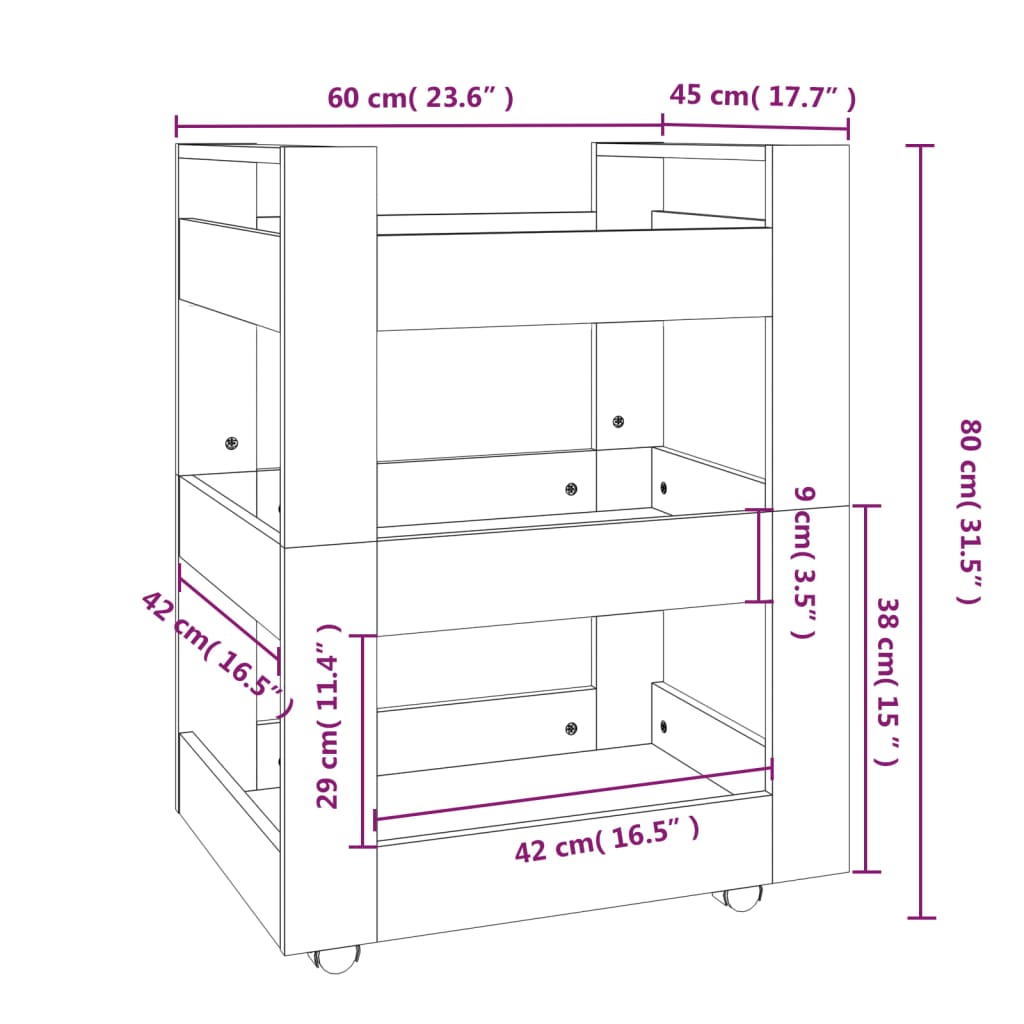 Carrello da Cucina Nero 60x45x80 cm in Legno Multistrato 816817