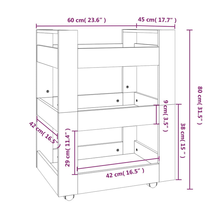 Carrello da Cucina rovere fumo 60x45x80 cm Legno Multistrato 816821