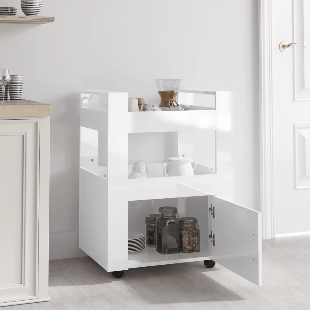 Carrello da Cucina bianco lucido 60x45x80 cm Legno Multistrato 816826