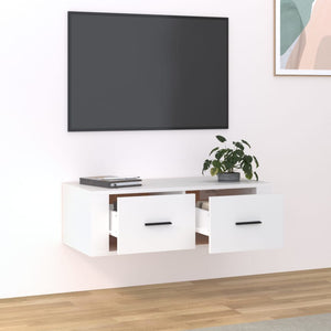 Mobile Porta TV Sospeso Bianco 80x36x25cm in Legno Multistrato 816832