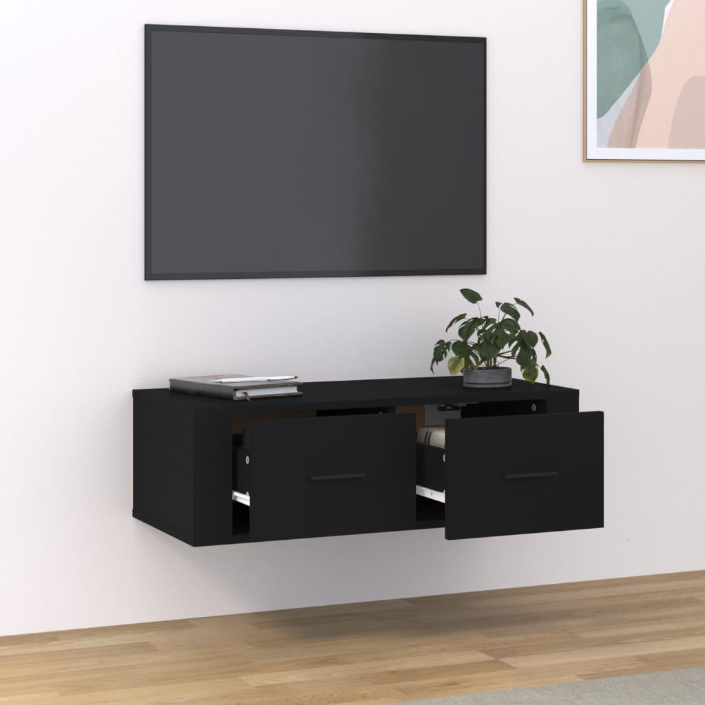 Mobile Porta TV Sospeso Nero 80x36x25 cm in Legno Multistrato cod mxl 9134