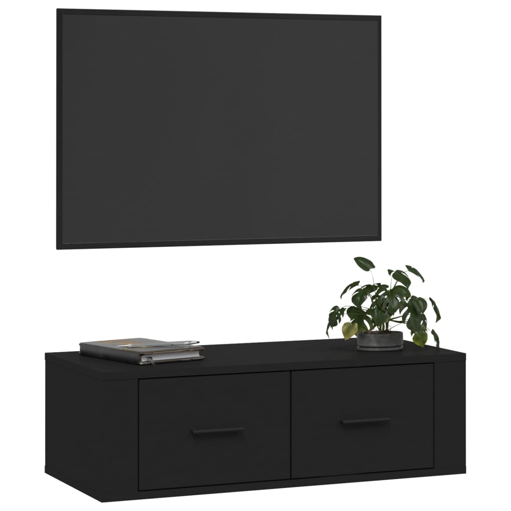 Mobile Porta TV Sospeso Nero 80x36x25 cm in Legno Multistrato cod mxl 9134