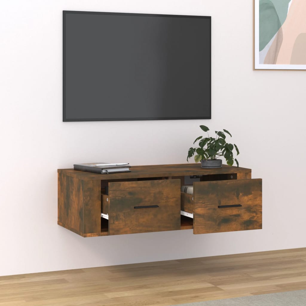 Mobile TV Pensile Rovere Fumo 80x36x25 cm in Legno Multistrato