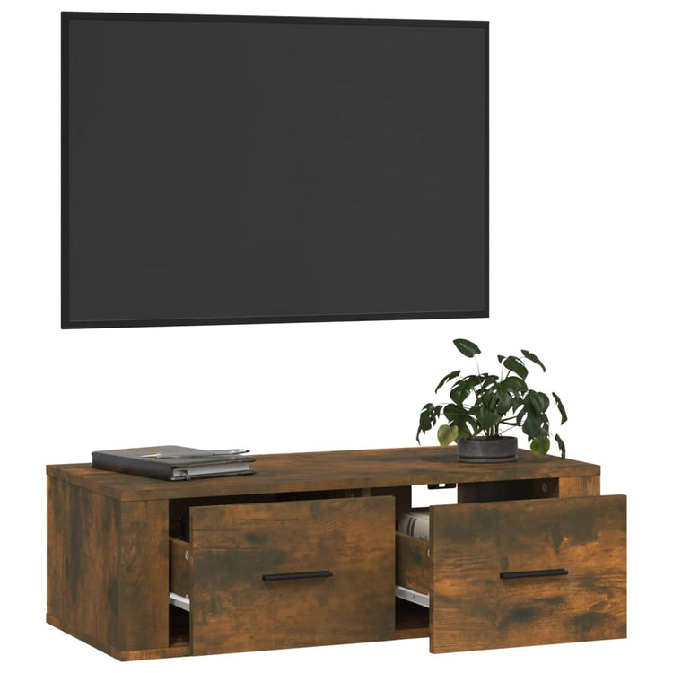 Mobile TV Pensile Rovere Fumo 80x36x25 cm in Legno Multistrato