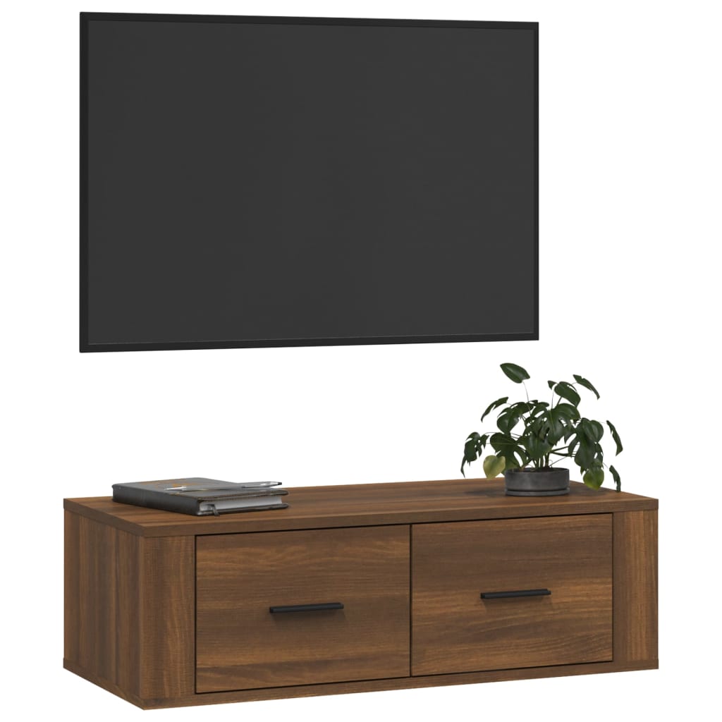 Mobile TV Pensile Rovere Marrone 80x36x25 cm Legno Multistrato