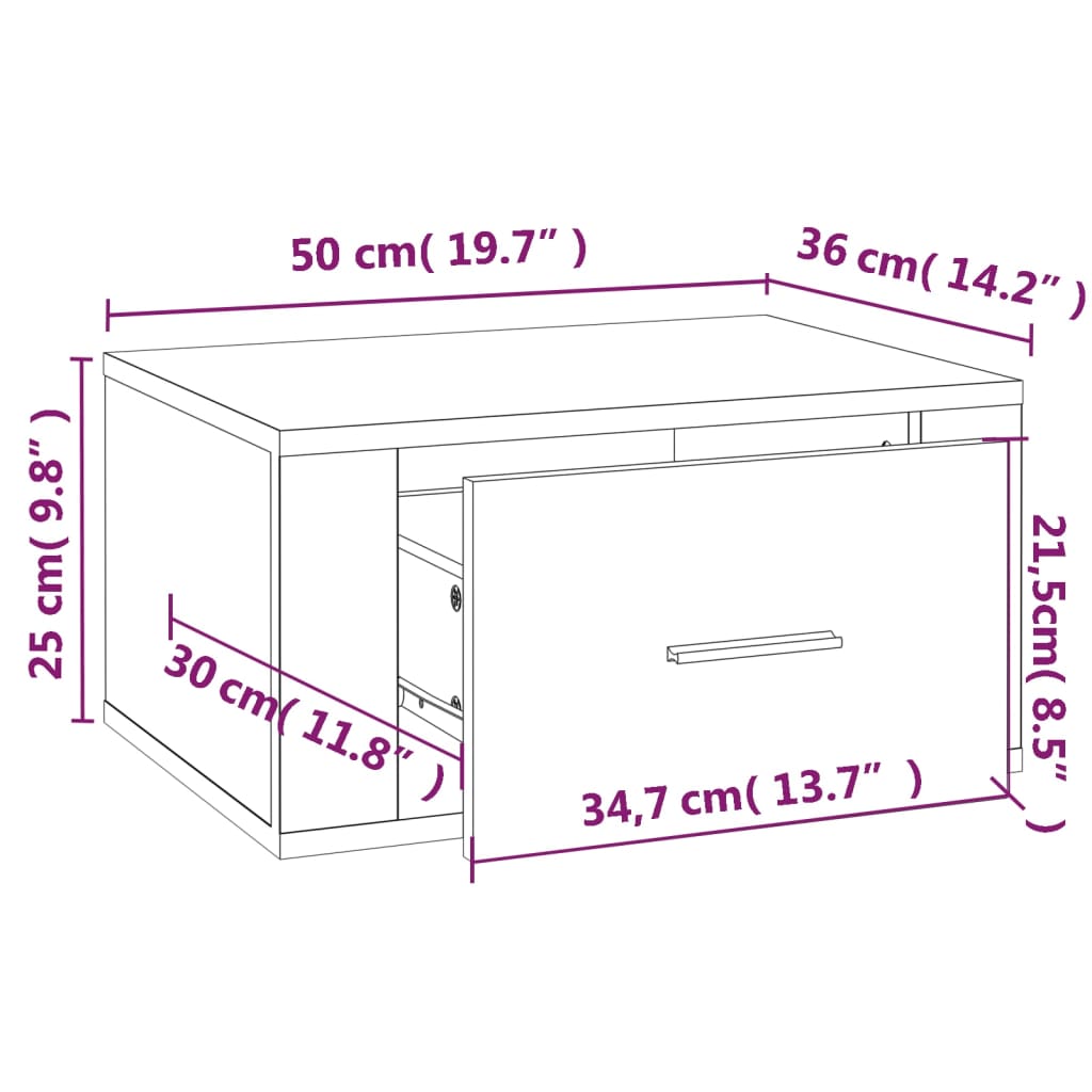 Comodino a Parete Bianco 50x36x25 cm 816840