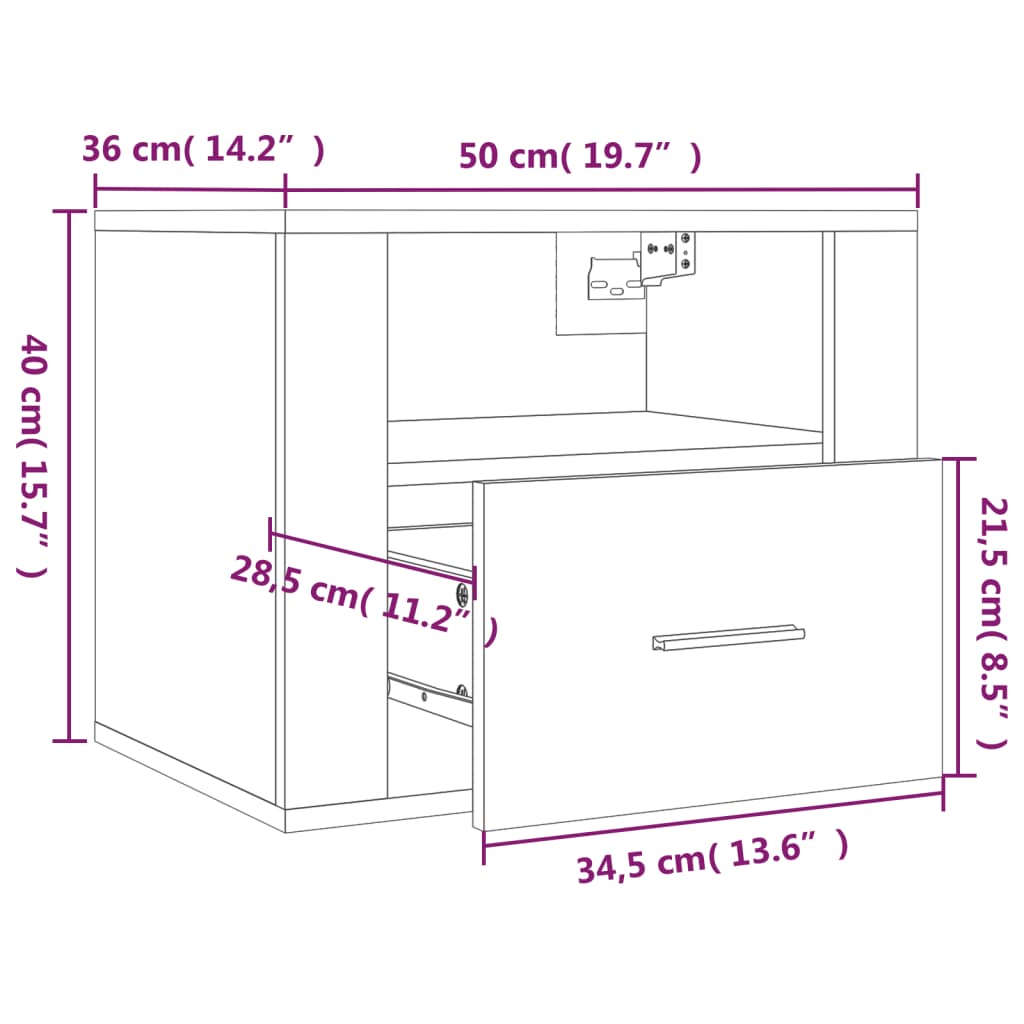 Comodino a Muro Bianco Lucido 50x36x40 cm cod mxl 30719