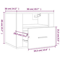 Comodino a Muro Rovere Marrone 50x36x40 cm 816894