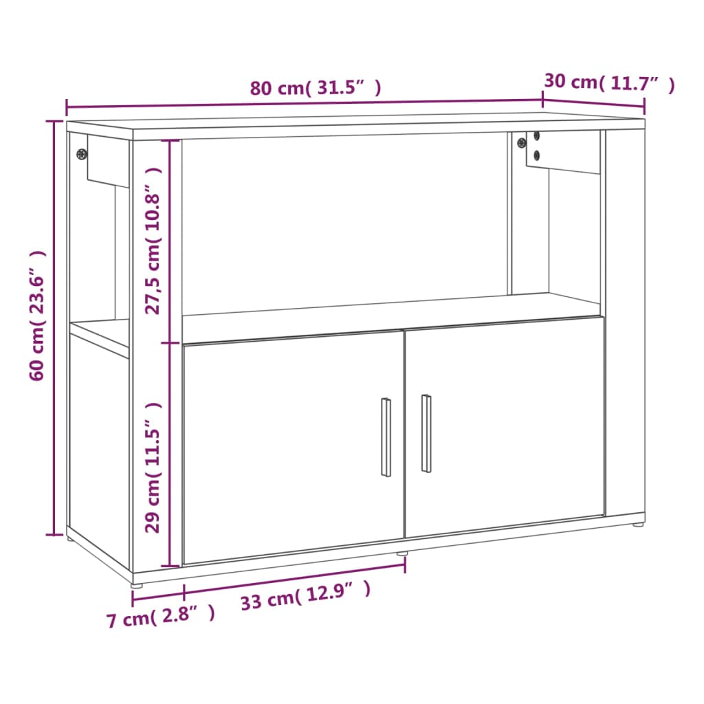 Credenza Grigio Cemento 80x30x60 cm in Legno Multistrato cod mxl 9590