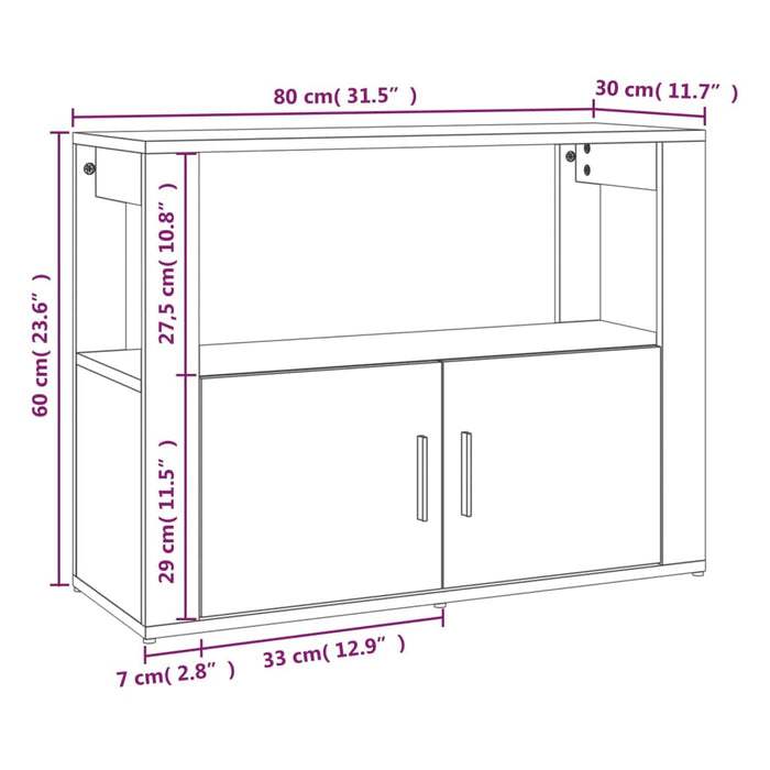 Credenza Rovere Fumo 80x30x60 cm in Legno Multistrato