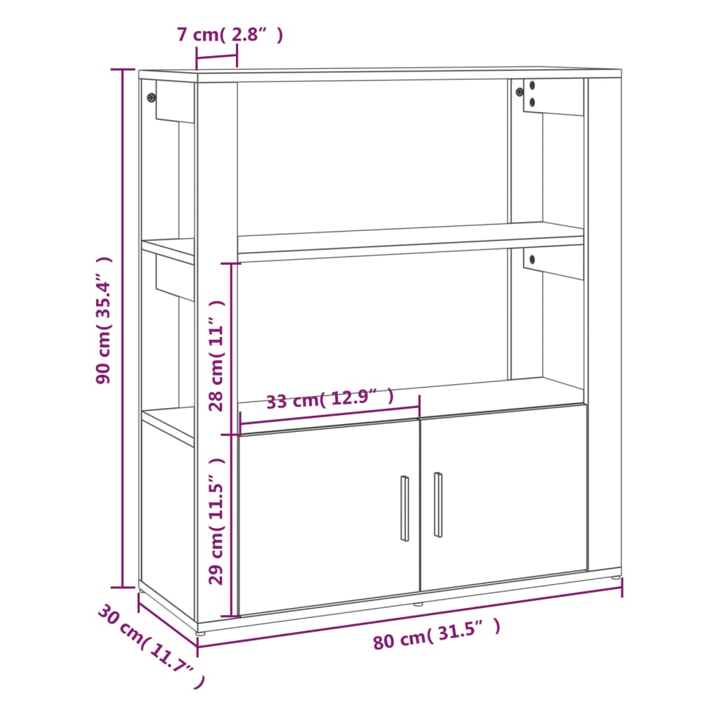 Credenza Nera 80x30x90 cm in Legno Multistrato 819461