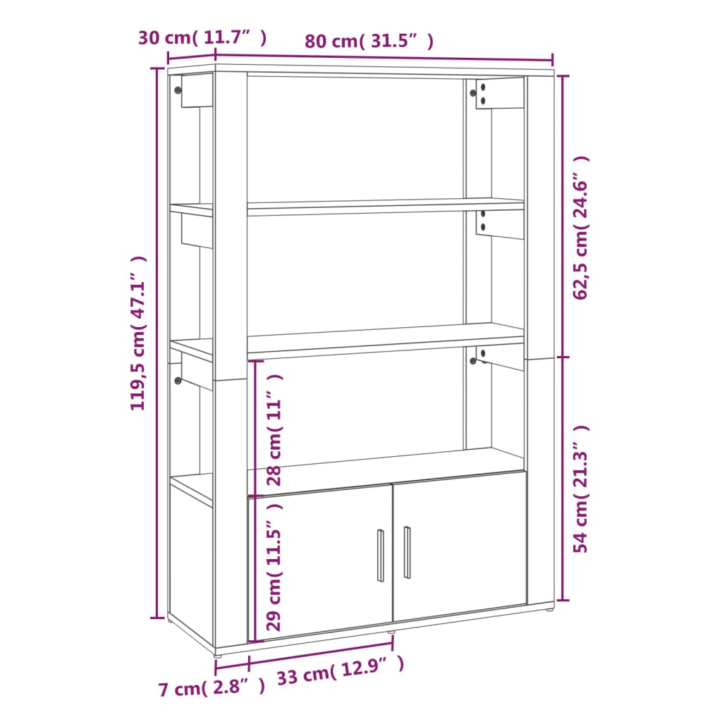 Credenza Bianco Lucido 80x30x119,5 cm in Legno Multistrato cod mxl 12397