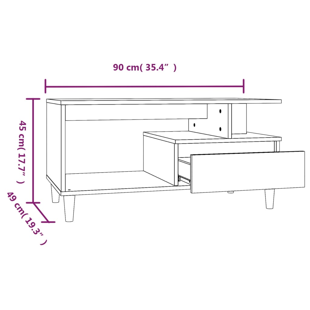 Tavolino da Salotto Bianco 90x49x45 cm in Legno Multistrato 819612