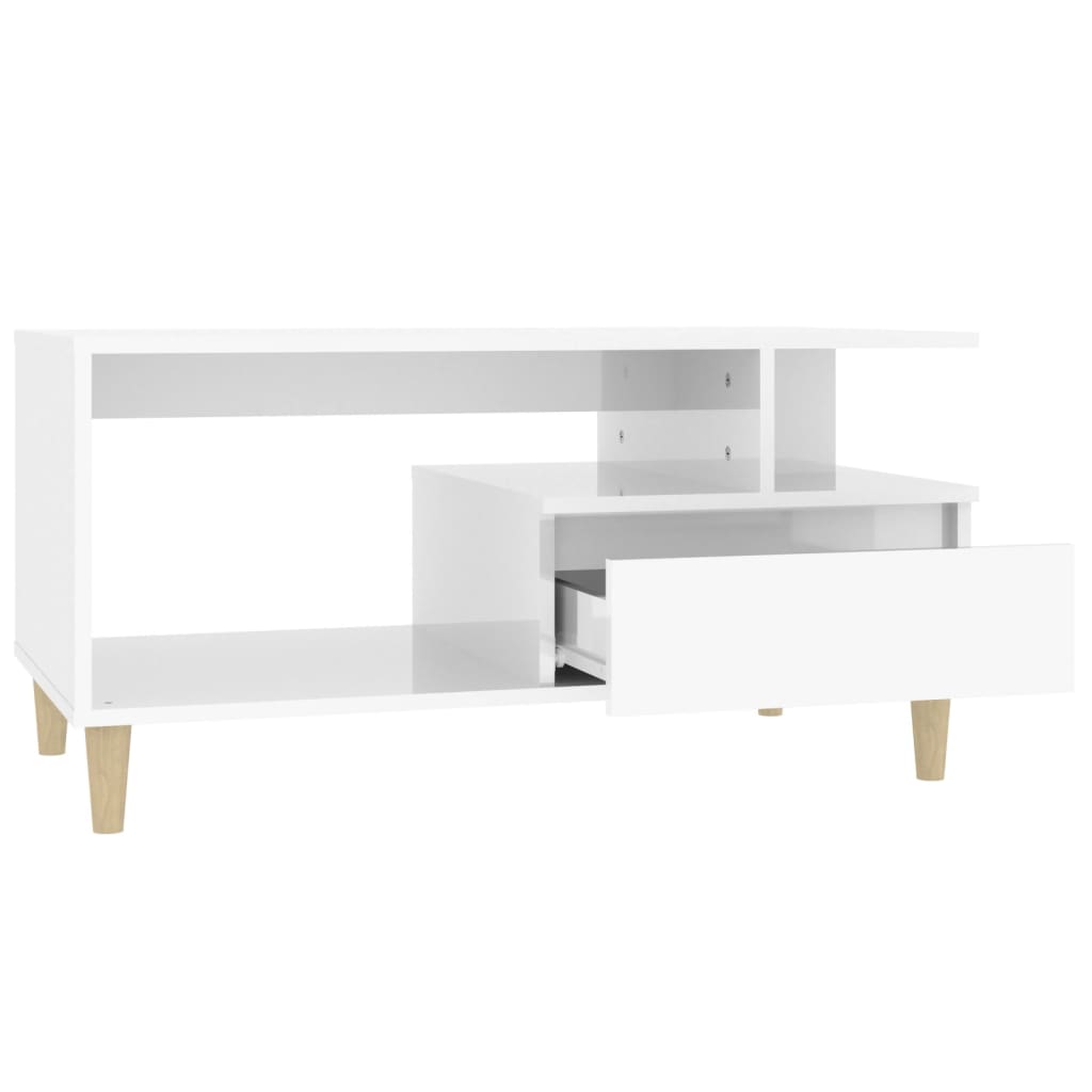 Tavolino da Salotto Bianco Lucido 90x49x45 cm Legno Multistrato cod mxl 7809