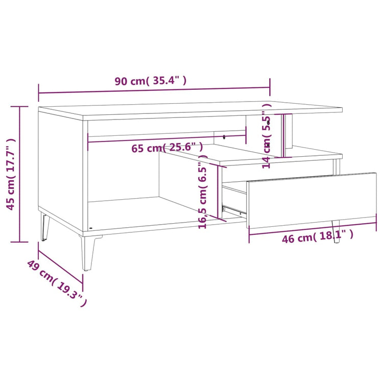 Tavolino da Salotto Bianco 90x49x45 cm in Legno Multistrato cod mxl 16967