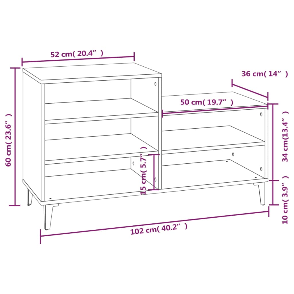 Scarpiera Bianco Lucido 102x36x60 cm in Legno Multistrato 819734