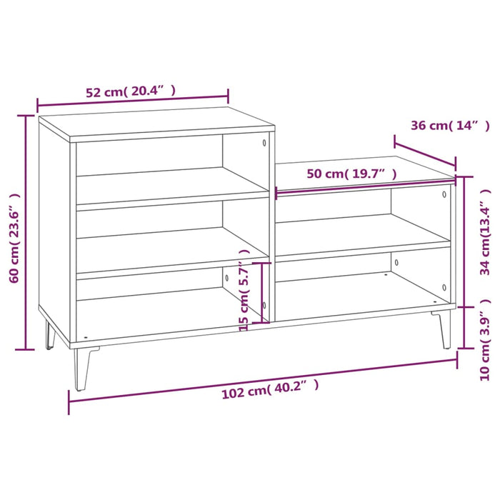 Scarpiera Grigio Cemento 102x36x60 cm in Legno Multistrato cod mxl 40285