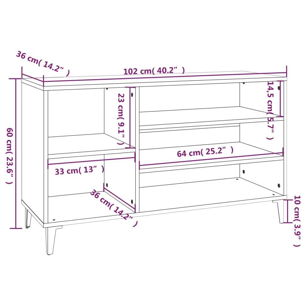 Scarpiera Nera 102x36x60 cm in Legno Multistrato 819749