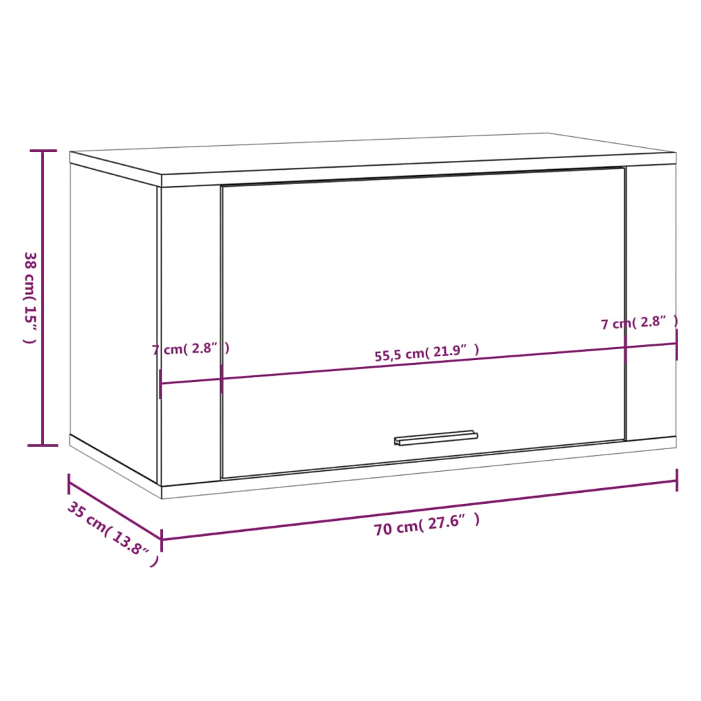 Scarpiera a Parete Bianco Lucido 70x35x38 cm Legno Multistrato 821014