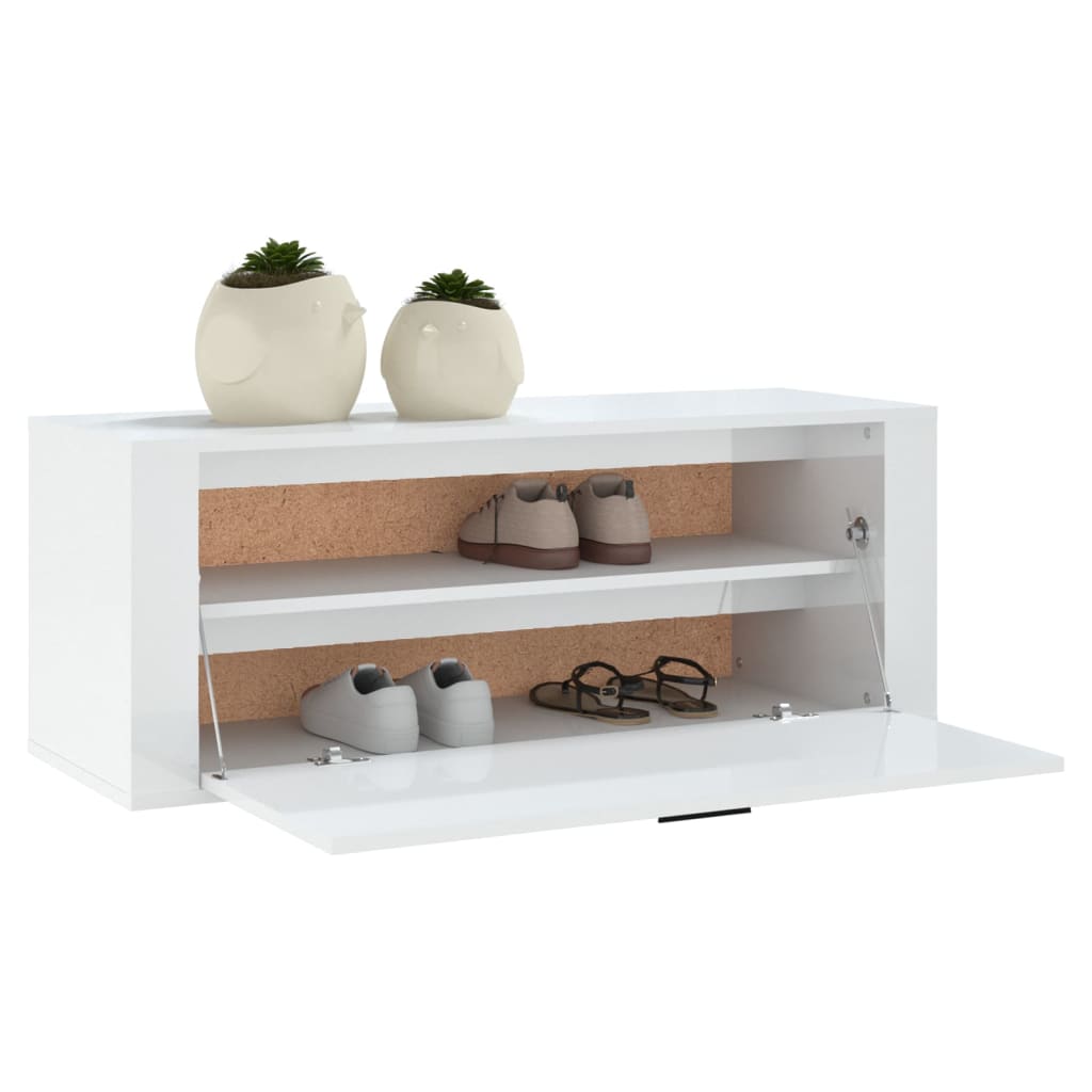 Scarpiera Bianco Lucido 100x35x38 cm in Legno Multistrato cod mxl 46415