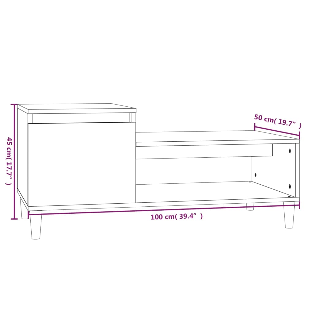 Tavolino da Salotto Bianco Lucido 100x50x45cm Legno Multistrato cod mxl 10136