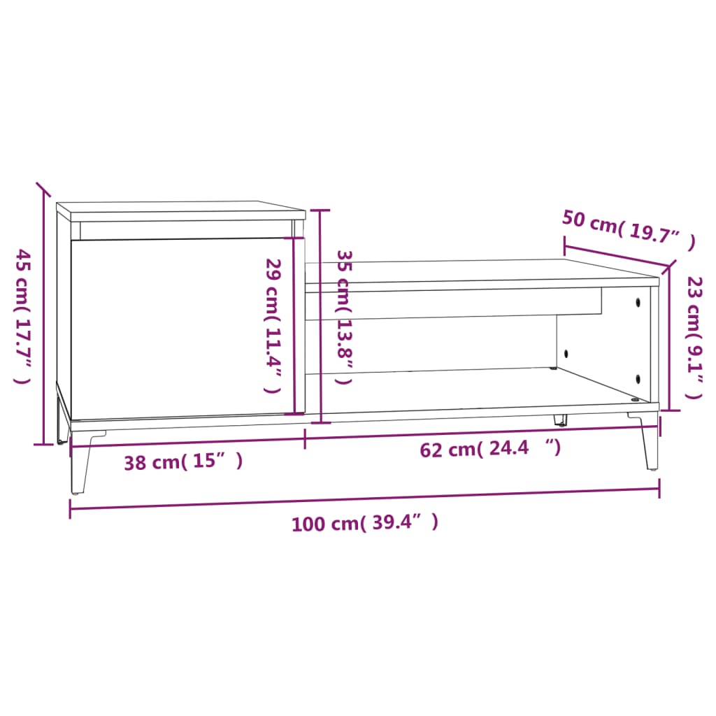 Tavolino da Salotto Bianco 100x50x45 cm in Legno Multistrato cod mxl 26109