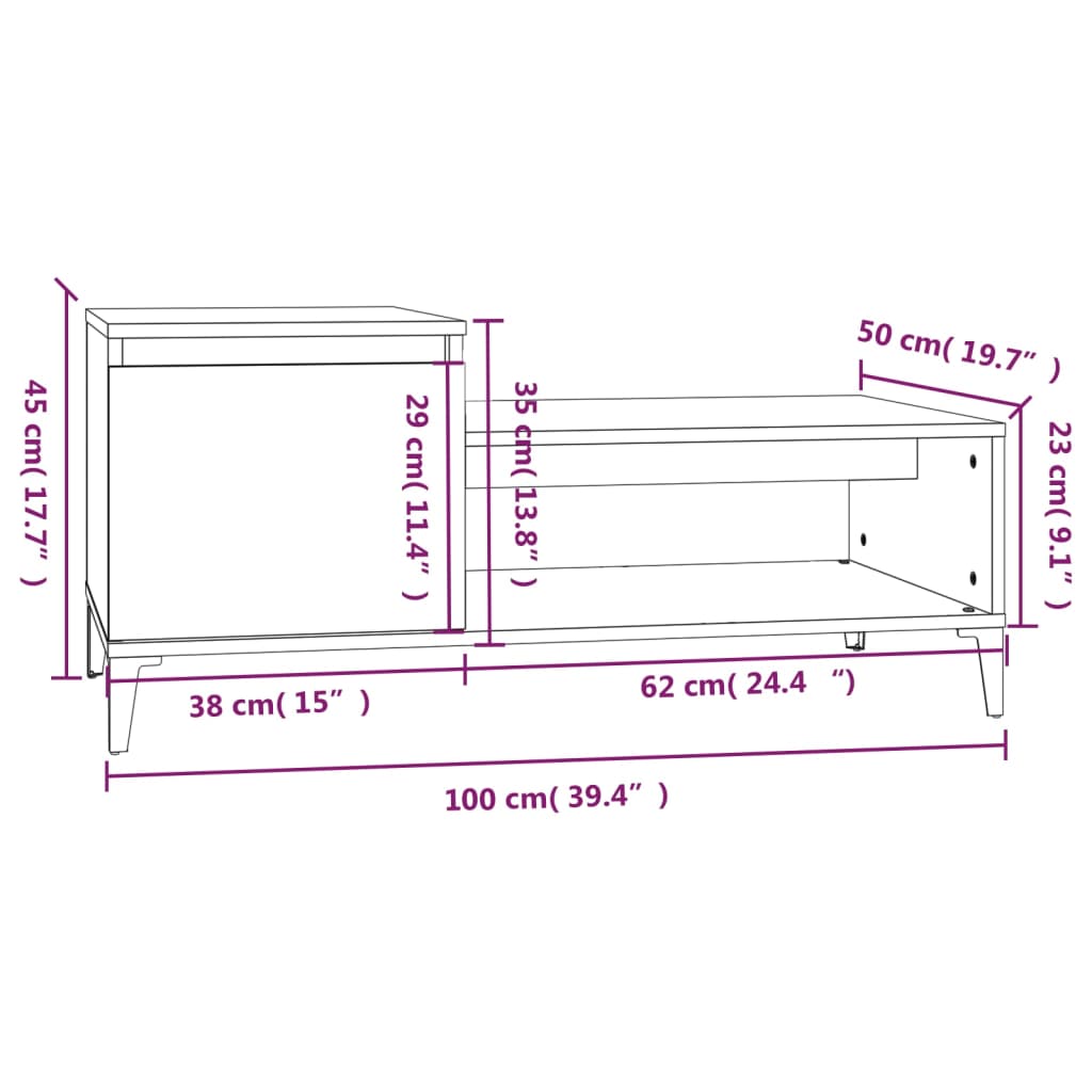 Tavolino da Salotto Rovere Sonoma 100x50x45cm Legno Multistrato