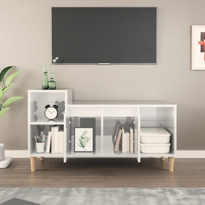 Mobile Porta TV Bianco Lucido 100x35x55 cm in Legno Multistrato 821174