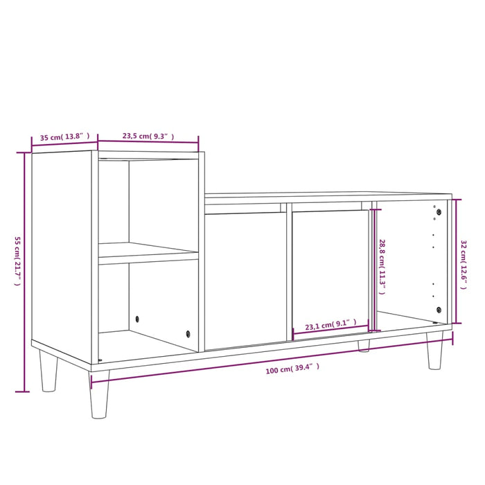 Mobile Porta TV Bianco Lucido 100x35x55 cm in Legno Multistrato 821174