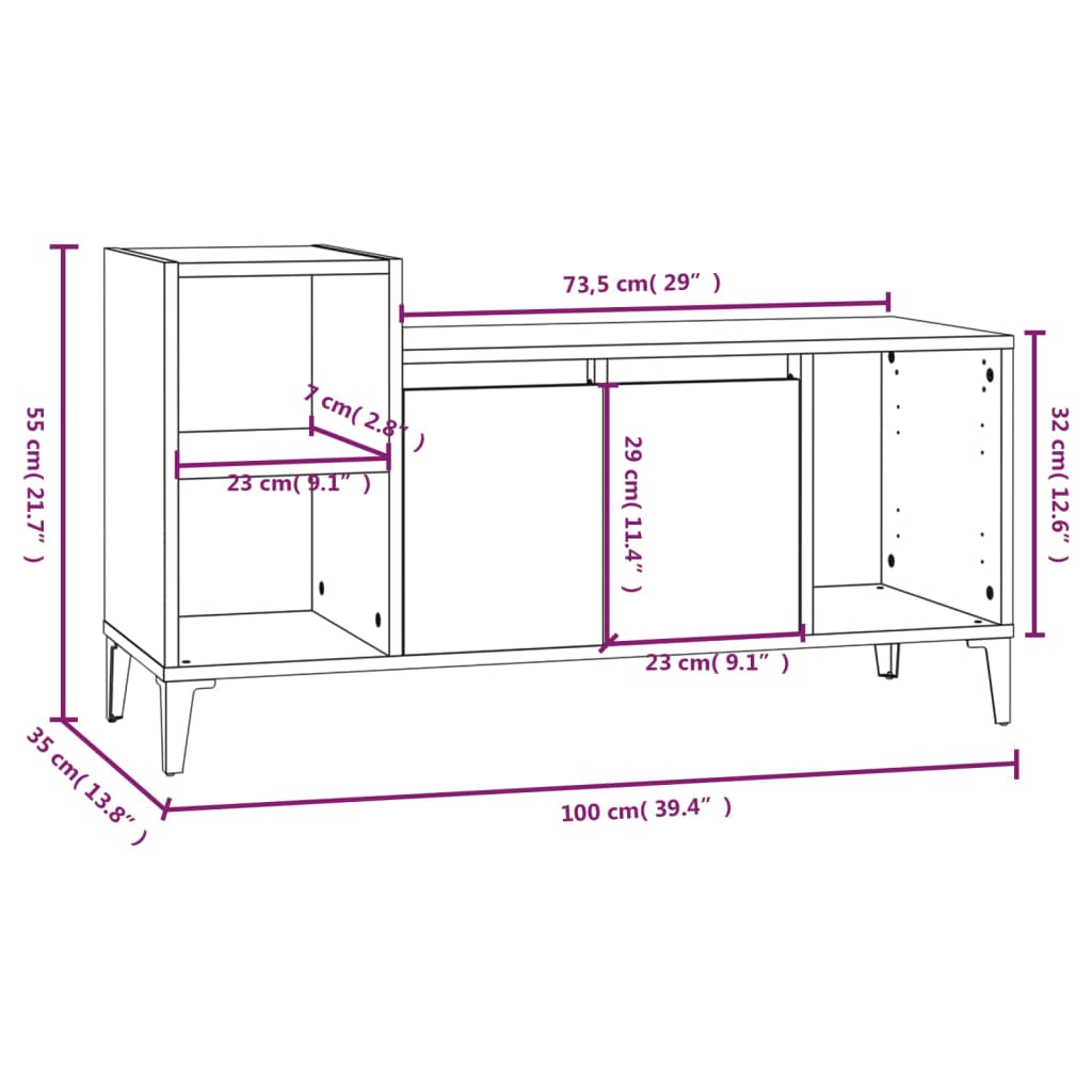 Mobile per TV Rovere Sonoma 100x35x55 cm Legno Multistrato cod mxl 13426