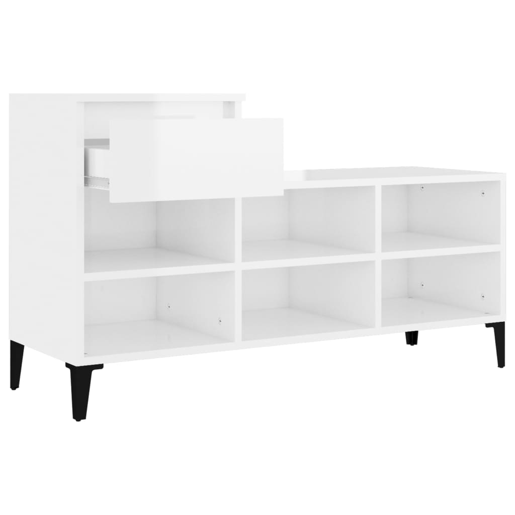 Scarpiera Bianco Lucido 102x36x60 cm in Legno Multistrato 821214