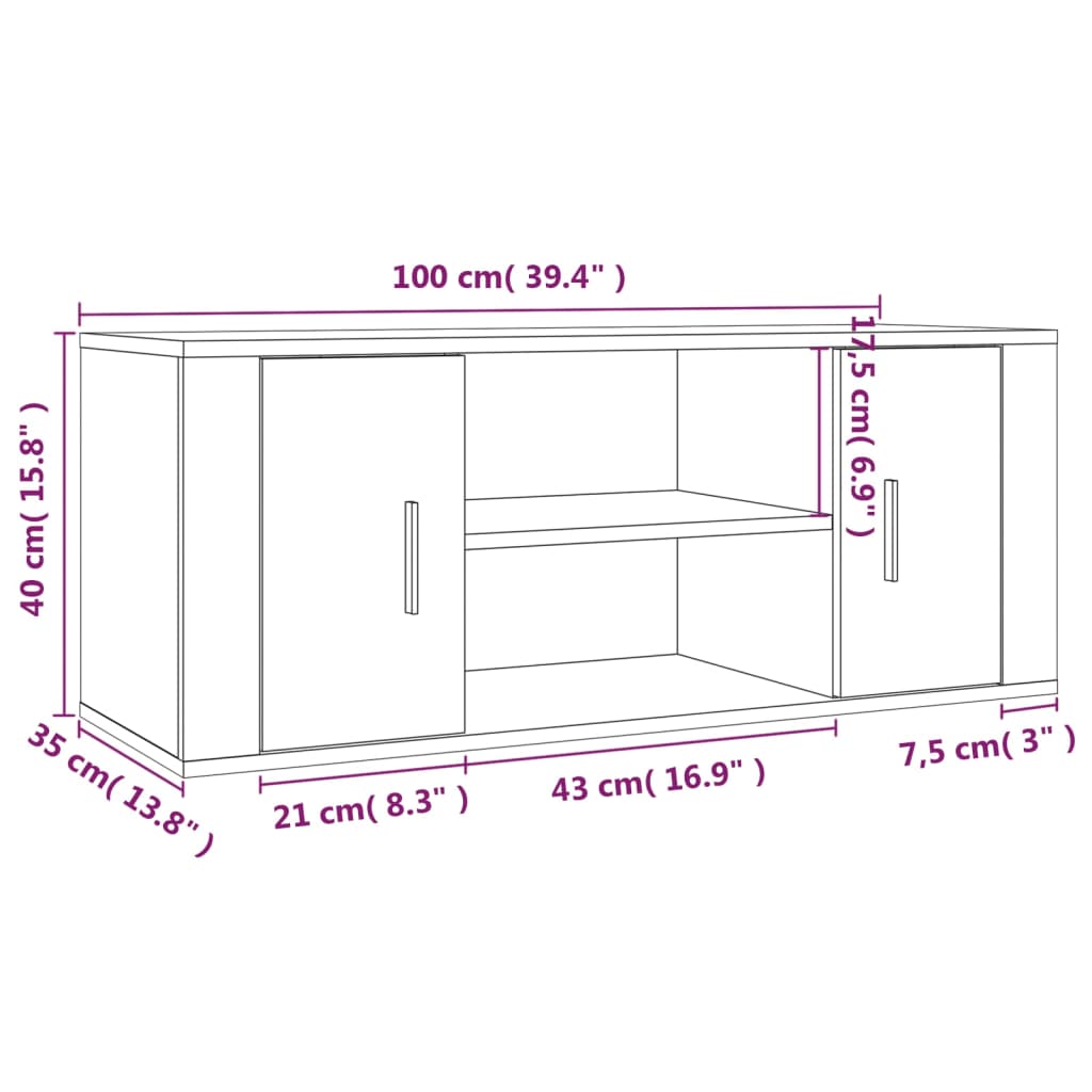 Mobile TV Rovere Fumo 100x35x40 cm in Legno Multistrato cod mxl 7993