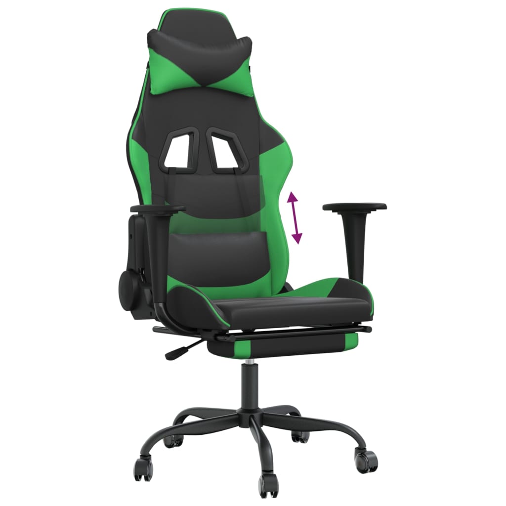 Sedia da Gaming con Poggiapiedi Nero e Verde in Similpelle cod mxl 64685