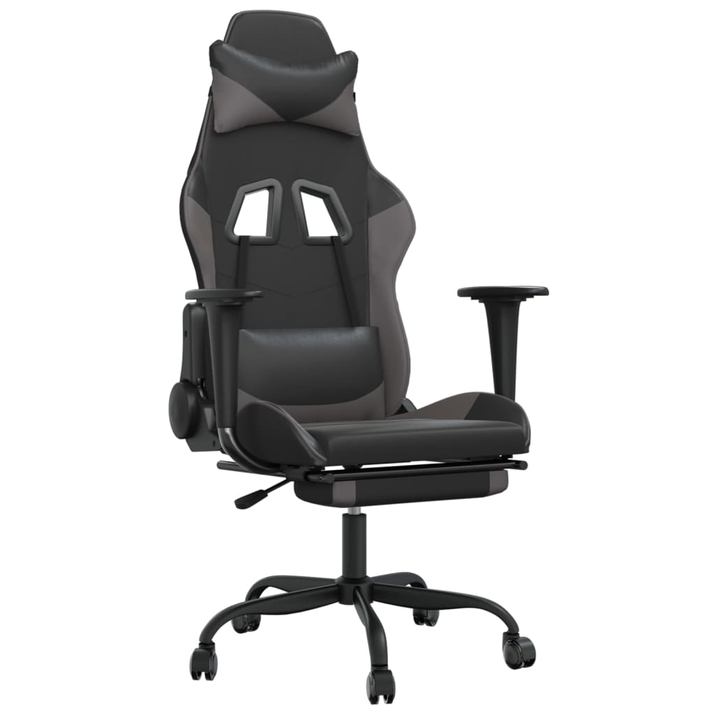 Sedia da Gaming con Poggiapiedi Nero e Grigio in Similpelle cod mxl 60941