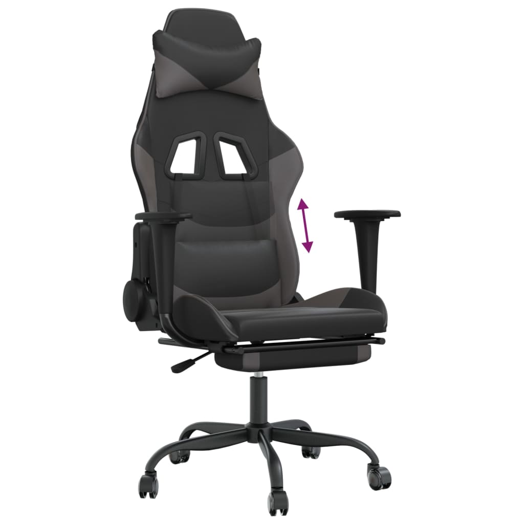 Sedia da Gaming con Poggiapiedi Nero e Grigio in Similpelle cod mxl 60941