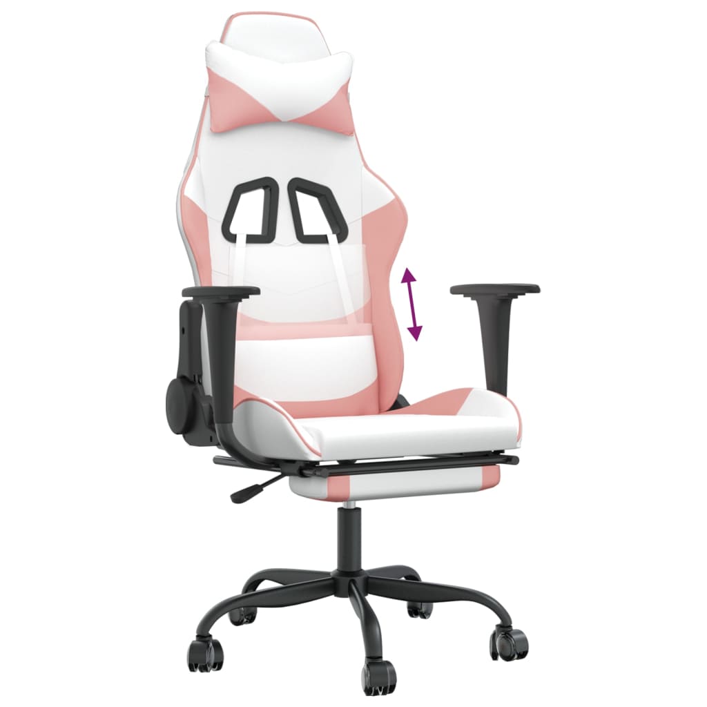 Sedia da Gaming con Poggiapiedi Bianco e Rosa in Similpelle 3143662