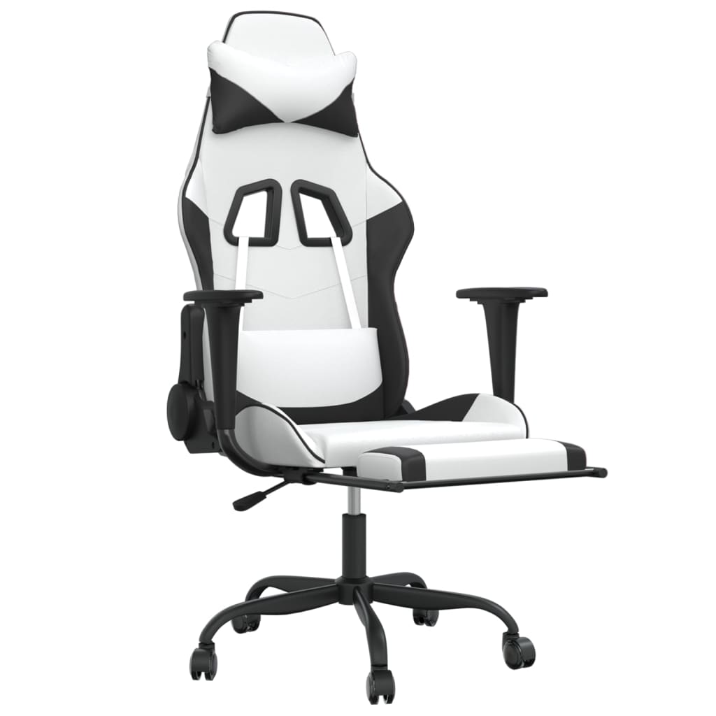 Sedia da Gaming con Poggiapiedi Bianco e Nero in Similpelle cod mxl 57642