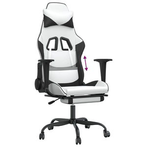 Sedia da Gaming con Poggiapiedi Bianco e Nero in Similpelle cod mxl 57642