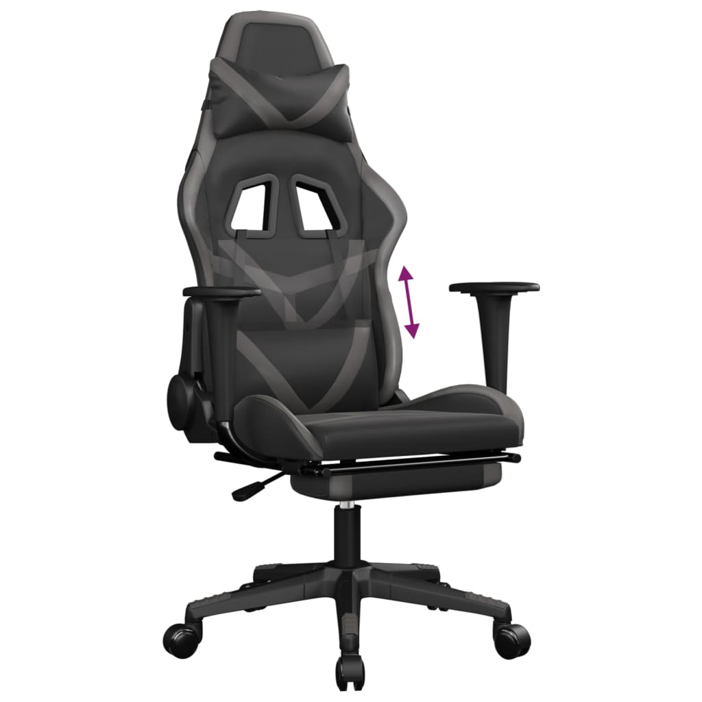 Sedia da Gaming con Poggiapiedi Nero e Grigio in Similpelle cod mxl 57645