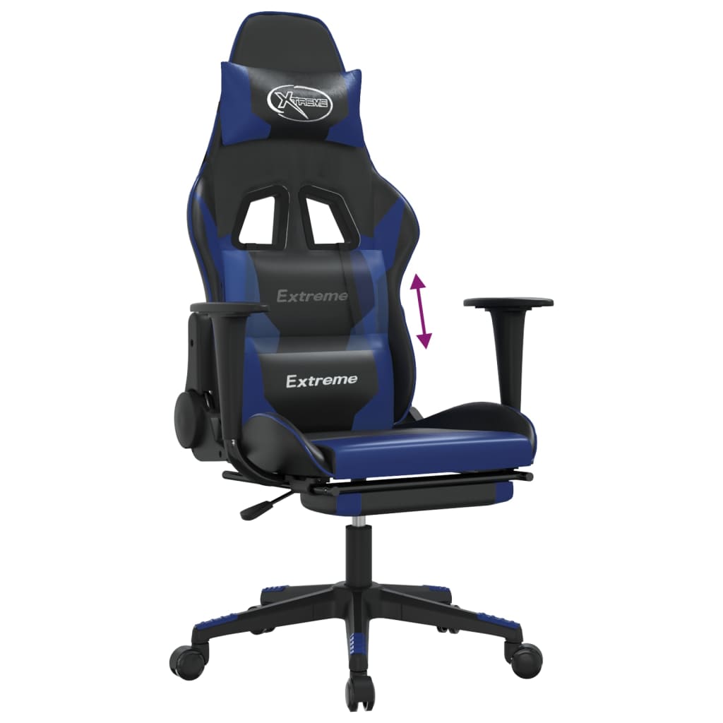 Sedia da Gaming con Poggiapiedi Nero e Blu in Similpelle 3143699