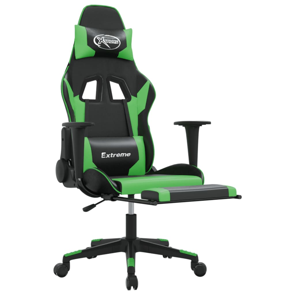 Sedia da Gaming con Poggiapiedi Nero e Verde in Similpelle 3143702