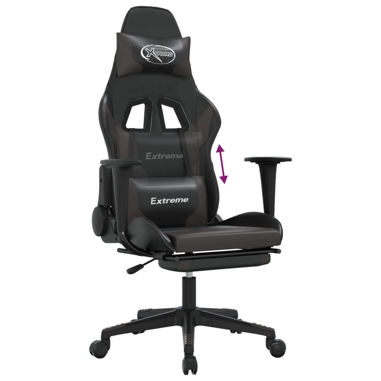 Sedia da Gaming con Poggiapiedi Nero e Grigio in Similpelle 3143703