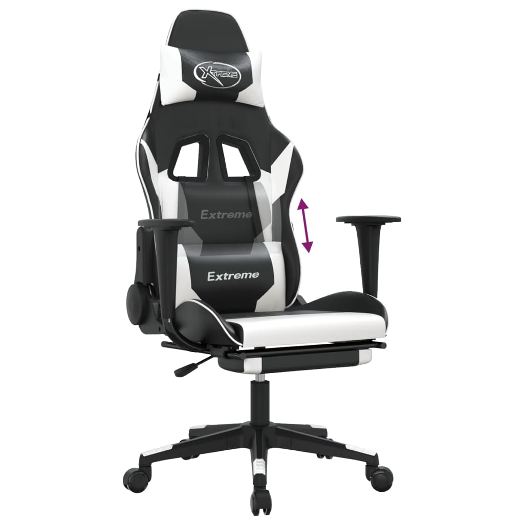 Sedia da Gaming con Poggiapiedi Nero e Bianco in Similpelle 3143704