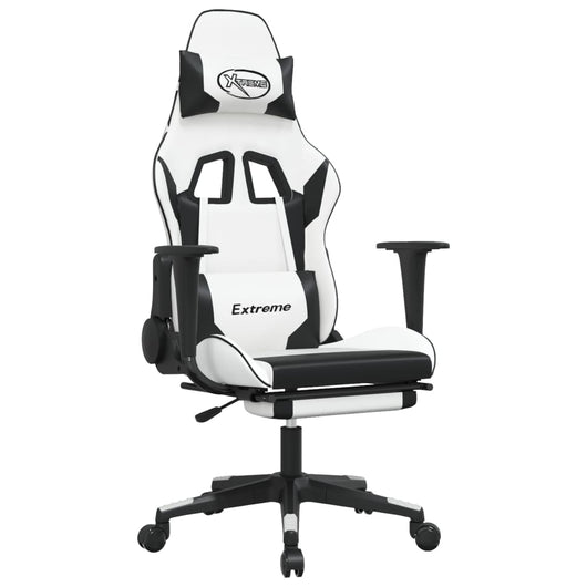 Sedia da Gaming con Poggiapiedi Bianco e Nero in Similpelle cod mxl 58417