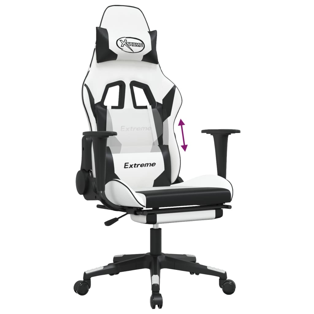 Sedia da Gaming con Poggiapiedi Bianco e Nero in Similpelle cod mxl 58417